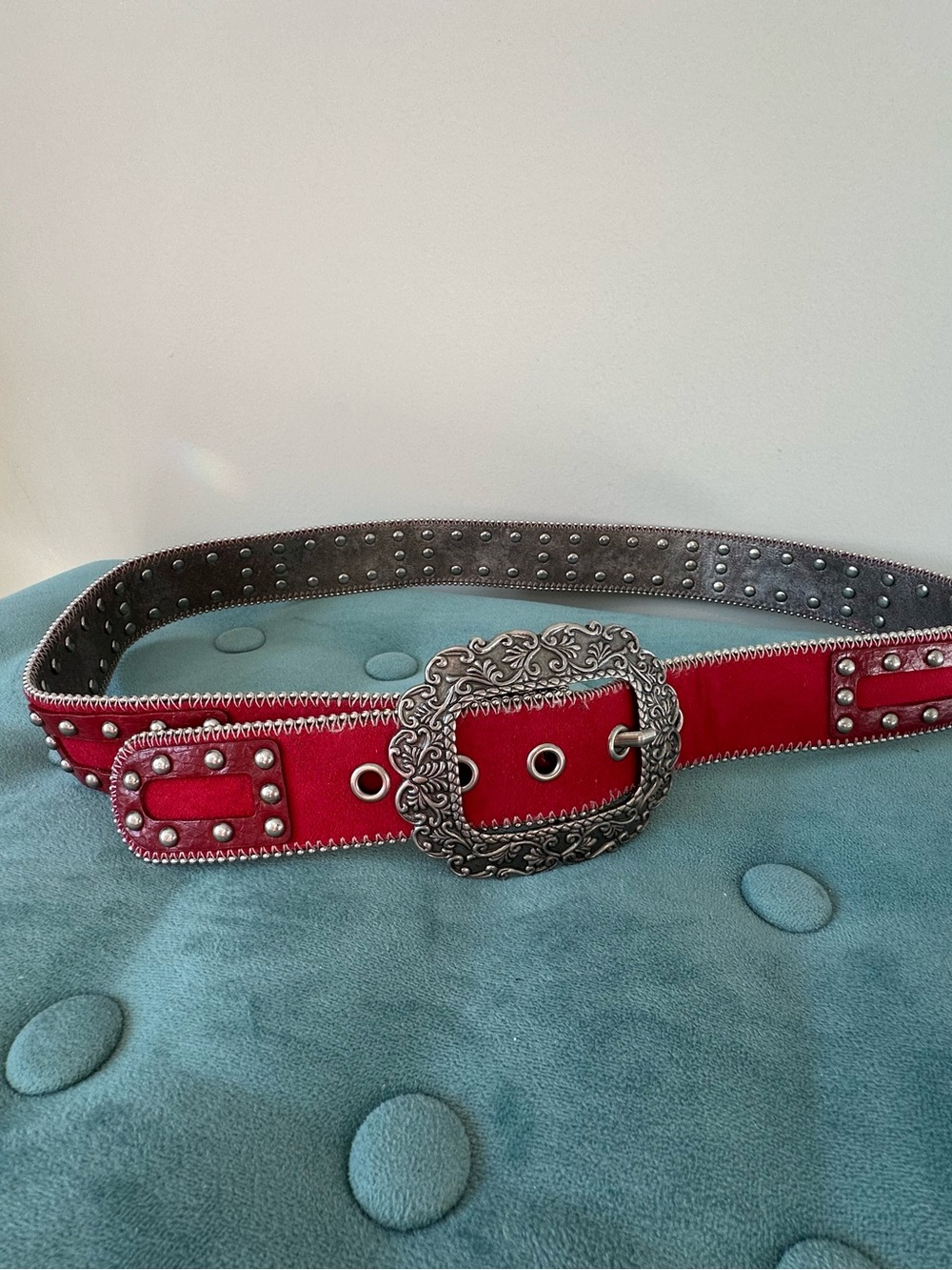 Studded Red Western Buckle Belt for Women